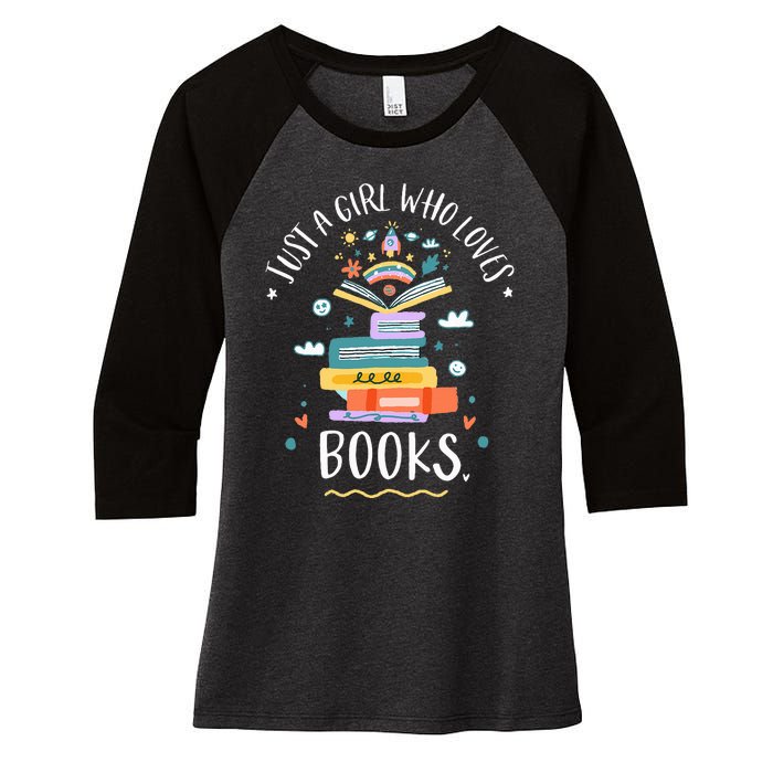 Just A Girl Who Loves Books Gifts For Bookworm Women's Tri-Blend 3/4-Sleeve Raglan Shirt