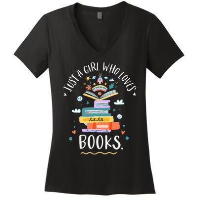 Just A Girl Who Loves Books Gifts For Bookworm Women's V-Neck T-Shirt