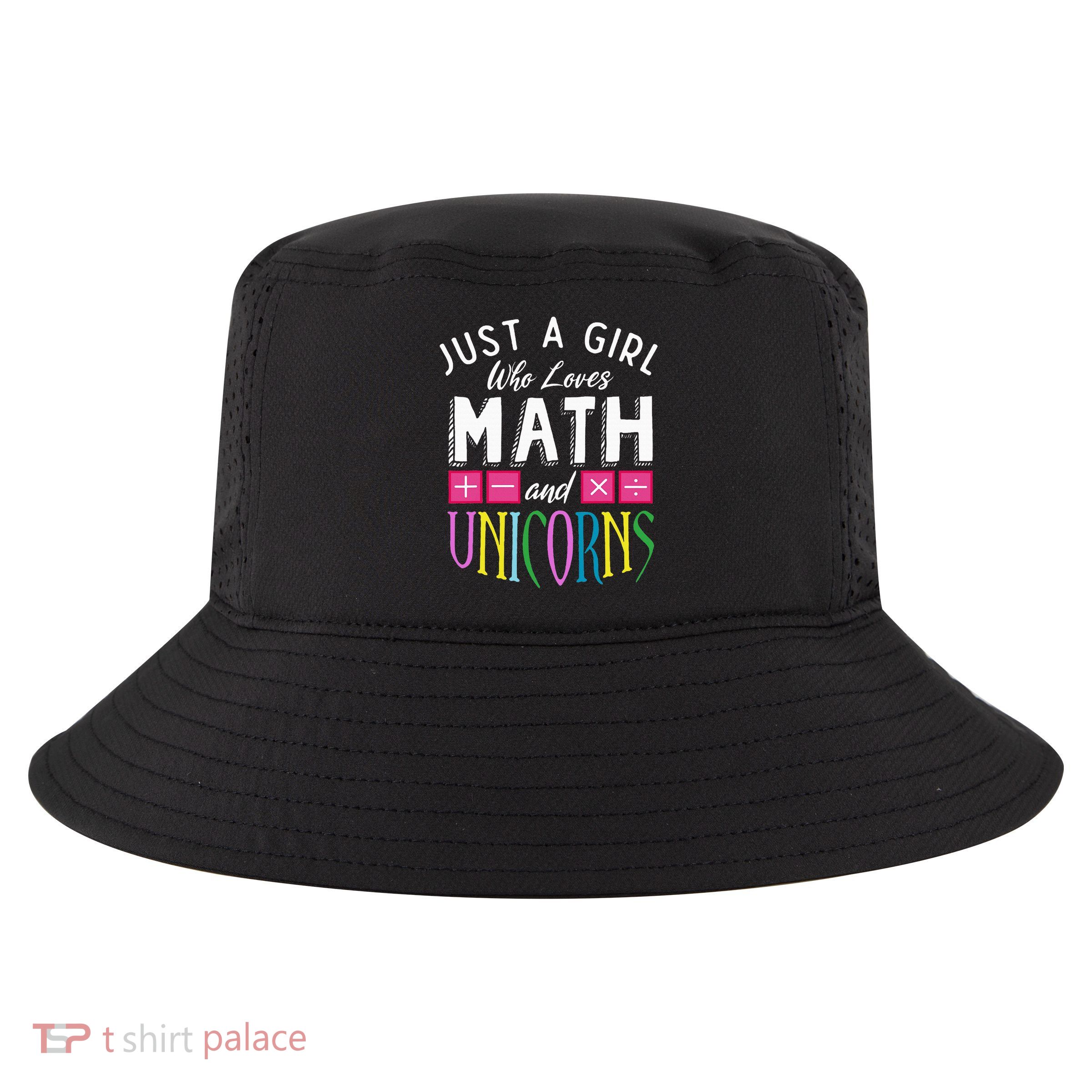 Just A Girl Who Loves Math & Unicorns Funny Mathematics Cool Comfort Performance Bucket Hat