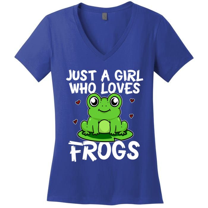 Just A Girl Who Loves Frogs Cute Green Frog Costume Gift Women's V-Neck T-Shirt