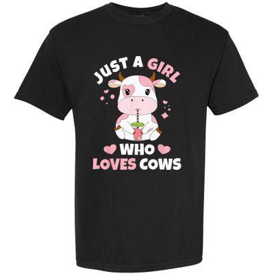 Just A Girl Who Loves Cows Cute Strawberry Cow Cowgirl Print Garment-Dyed Heavyweight T-Shirt