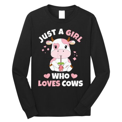 Just A Girl Who Loves Cows Cute Strawberry Cow Cowgirl Print Long Sleeve Shirt