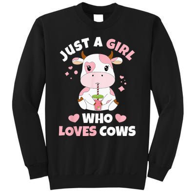 Just A Girl Who Loves Cows Cute Strawberry Cow Cowgirl Print Sweatshirt