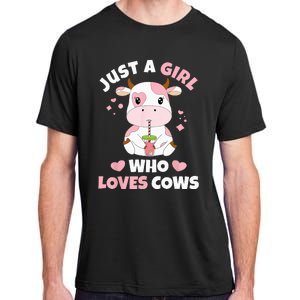 Just A Girl Who Loves Cows Cute Strawberry Cow Cowgirl Print Adult ChromaSoft Performance T-Shirt