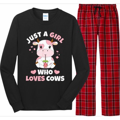 Just A Girl Who Loves Cows Cute Strawberry Cow Cowgirl Print Long Sleeve Pajama Set