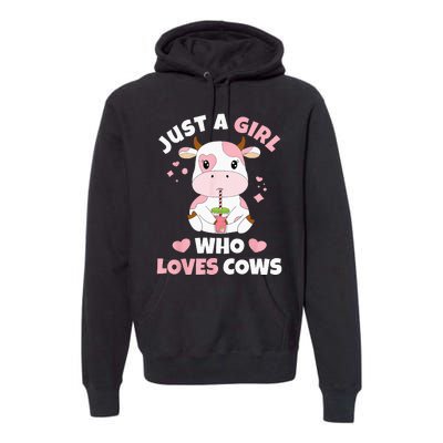 Just A Girl Who Loves Cows Cute Strawberry Cow Cowgirl Print Premium Hoodie