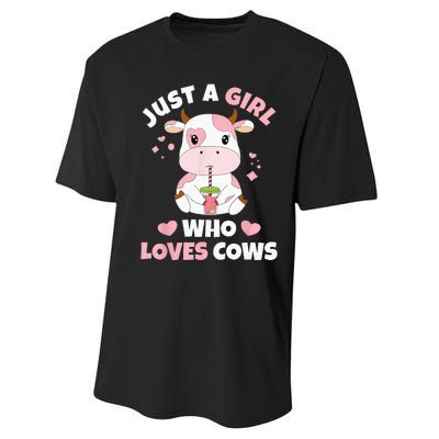 Just A Girl Who Loves Cows Cute Strawberry Cow Cowgirl Print Performance Sprint T-Shirt