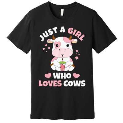 Just A Girl Who Loves Cows Cute Strawberry Cow Cowgirl Print Premium T-Shirt