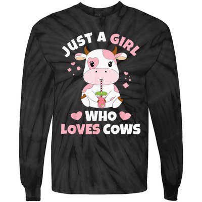 Just A Girl Who Loves Cows Cute Strawberry Cow Cowgirl Print Tie-Dye Long Sleeve Shirt