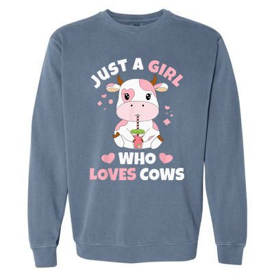 Just A Girl Who Loves Cows Cute Strawberry Cow Cowgirl Print Garment-Dyed Sweatshirt