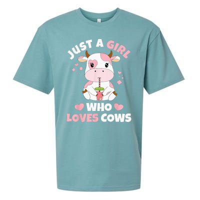 Just A Girl Who Loves Cows Cute Strawberry Cow Cowgirl Print Sueded Cloud Jersey T-Shirt