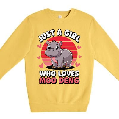 Just A Girl Who Loves Moo Deng Cute Baby Hippo Premium Crewneck Sweatshirt