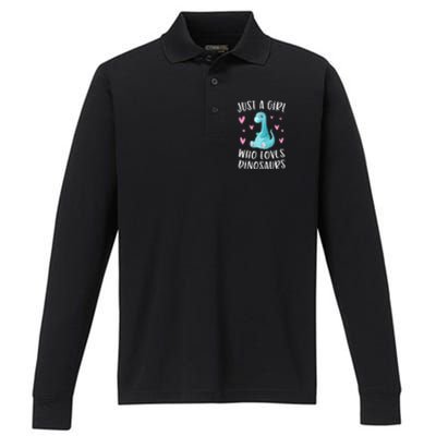 Just A Girl Who Loves Dinosaurs Cute Dinosaur Dino Lover Performance Long Sleeve Polo