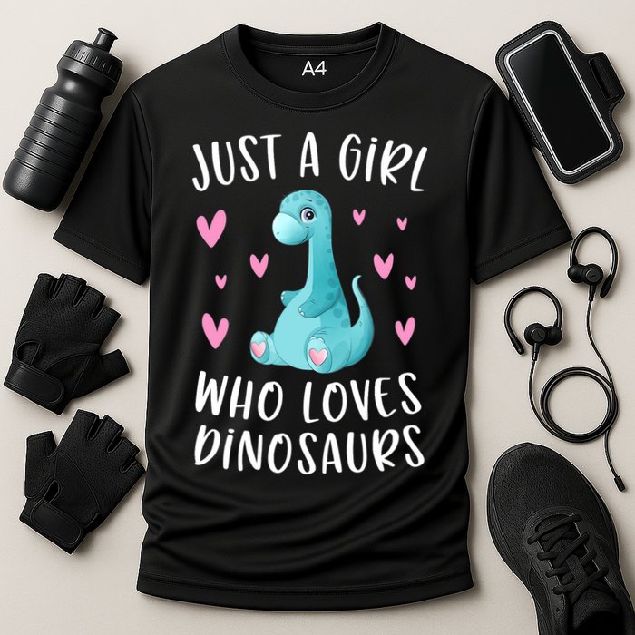 Just A Girl Who Loves Dinosaurs Cute Dinosaur Dino Lover Cooling Performance Crew T-Shirt
