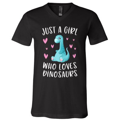 Just A Girl Who Loves Dinosaurs Cute Dinosaur Dino Lover V-Neck T-Shirt