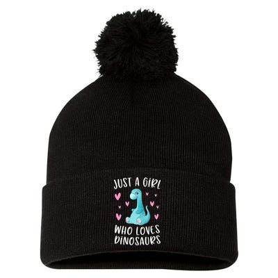 Just A Girl Who Loves Dinosaurs Cute Dinosaur Dino Lover Pom Pom 12in Knit Beanie