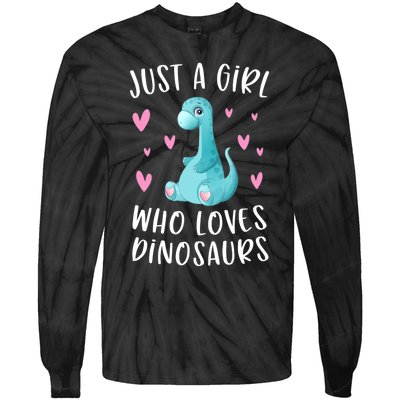 Just A Girl Who Loves Dinosaurs Cute Dinosaur Dino Lover Tie-Dye Long Sleeve Shirt