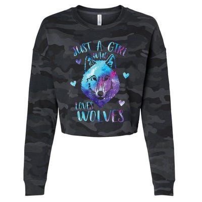 Just A Girl Who Loves Wolves Watercolor Cute Wolf Lover Cropped Pullover Crew