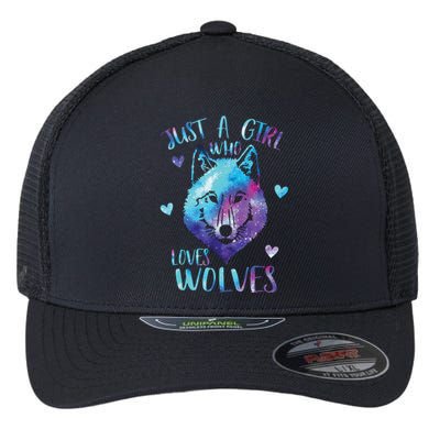 Just A Girl Who Loves Wolves Watercolor Cute Wolf Lover Flexfit Unipanel Trucker Cap