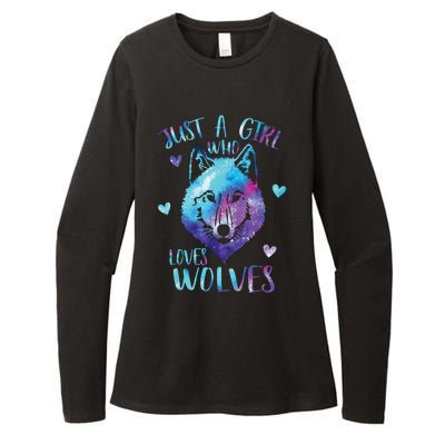 Just A Girl Who Loves Wolves Watercolor Cute Wolf Lover Womens CVC Long Sleeve Shirt