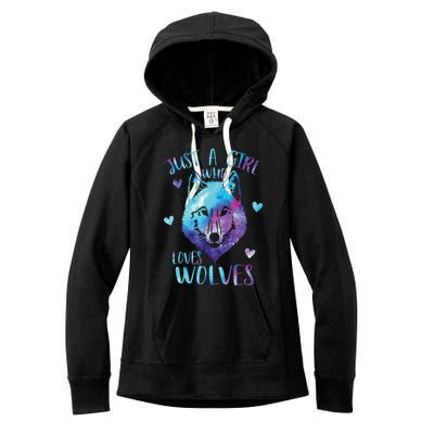 Just A Girl Who Loves Wolves Watercolor Cute Wolf Lover Women's Fleece Hoodie