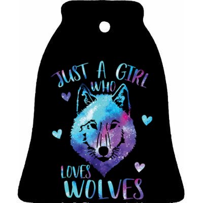 Just A Girl Who Loves Wolves Watercolor Cute Wolf Lover Ceramic Bell Ornament