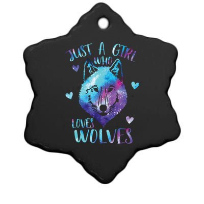 Just A Girl Who Loves Wolves Watercolor Cute Wolf Lover Ceramic Star Ornament