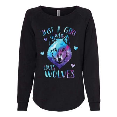 Just A Girl Who Loves Wolves Watercolor Cute Wolf Lover Womens California Wash Sweatshirt