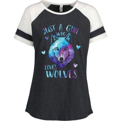 Just A Girl Who Loves Wolves Watercolor Cute Wolf Lover Enza Ladies Jersey Colorblock Tee