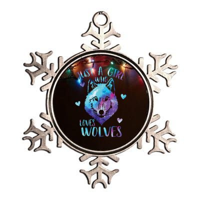 Just A Girl Who Loves Wolves Watercolor Cute Wolf Lover Metallic Star Ornament