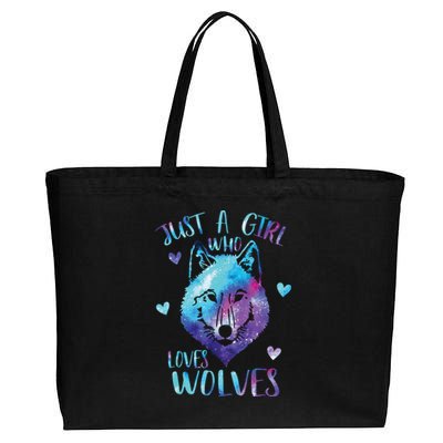 Just A Girl Who Loves Wolves Watercolor Cute Wolf Lover Cotton Canvas Jumbo Tote