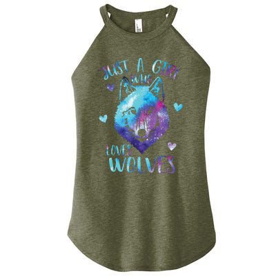 Just A Girl Who Loves Wolves Watercolor Cute Wolf Lover Women's Perfect Tri Rocker Tank