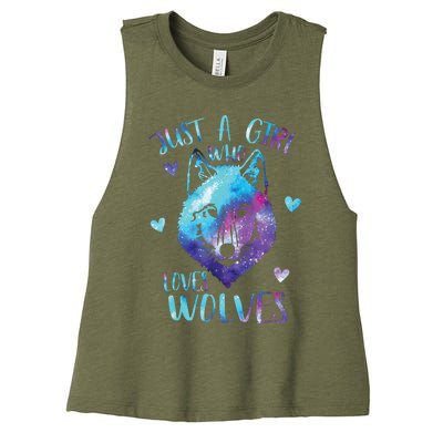 Just A Girl Who Loves Wolves Watercolor Cute Wolf Lover Women's Racerback Cropped Tank