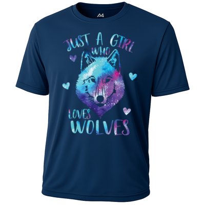 Just A Girl Who Loves Wolves Watercolor Cute Wolf Lover Performance Shirt