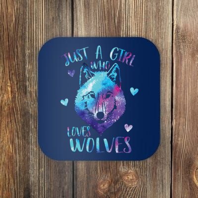 Just A Girl Who Loves Wolves Watercolor Cute Wolf Lover Coaster