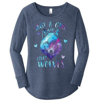 Just A Girl Who Loves Wolves Watercolor Cute Wolf Lover Women's Perfect Tri Tunic Long Sleeve Shirt