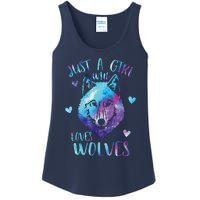 Just A Girl Who Loves Wolves Watercolor Cute Wolf Lover Ladies Essential Tank