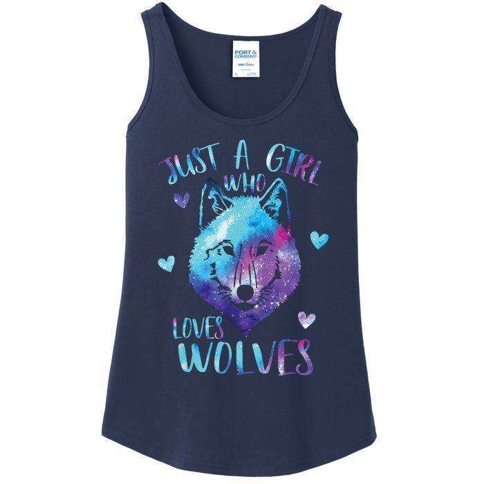 Just A Girl Who Loves Wolves Watercolor Cute Wolf Lover Ladies Essential Tank