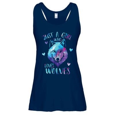 Just A Girl Who Loves Wolves Watercolor Cute Wolf Lover Ladies Essential Flowy Tank