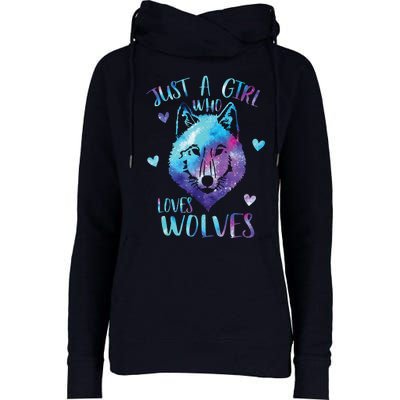 Just A Girl Who Loves Wolves Watercolor Cute Wolf Lover Womens Funnel Neck Pullover Hood