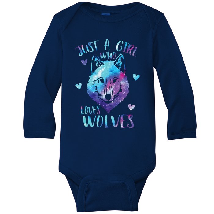 Just A Girl Who Loves Wolves Watercolor Cute Wolf Lover Baby Long Sleeve Bodysuit