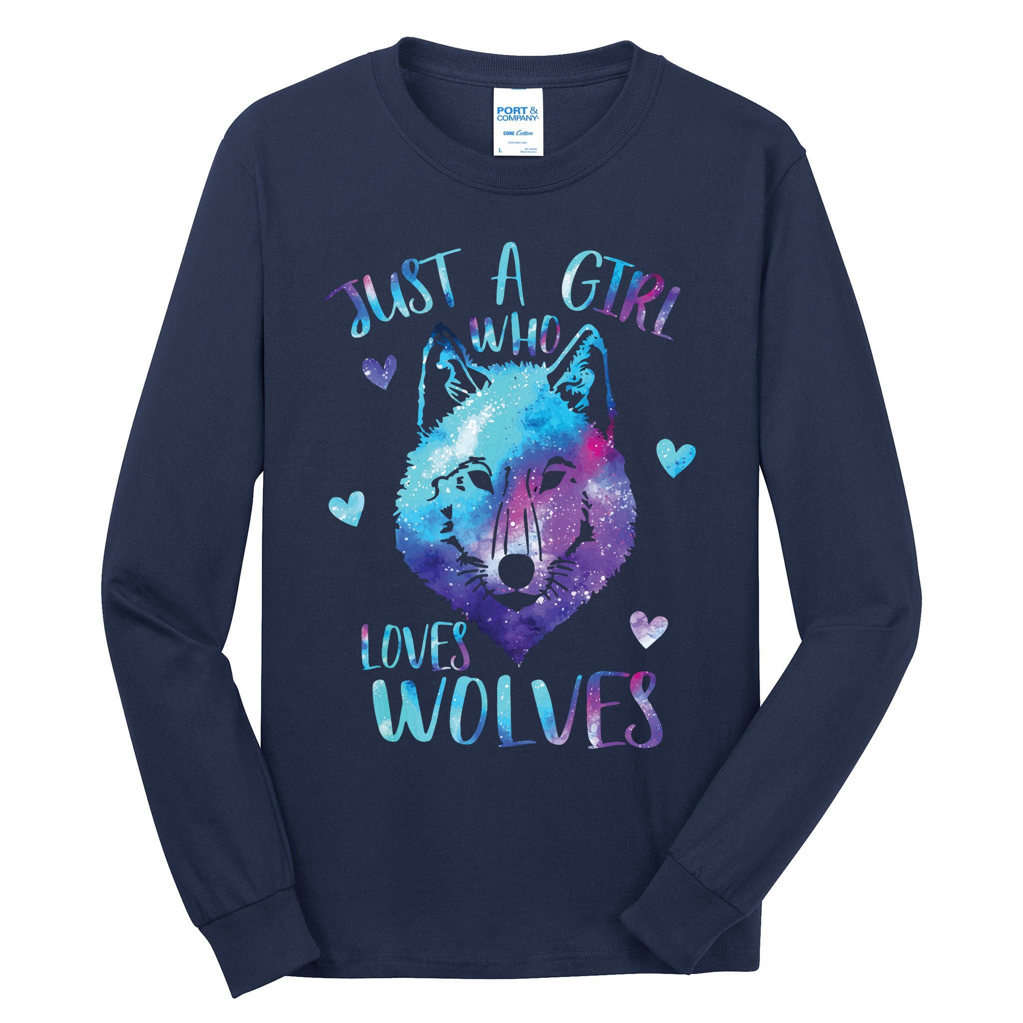 Just A Girl Who Loves Wolves Watercolor Cute Wolf Lover Tall Long Sleeve T-Shirt