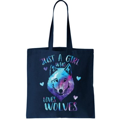 Just A Girl Who Loves Wolves Watercolor Cute Wolf Lover Tote Bag