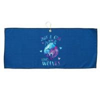 Just A Girl Who Loves Wolves Watercolor Cute Wolf Lover Large Microfiber Waffle Golf Towel