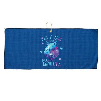 Just A Girl Who Loves Wolves Watercolor Cute Wolf Lover Large Microfiber Waffle Golf Towel