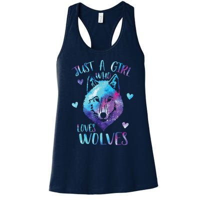 Just A Girl Who Loves Wolves Watercolor Cute Wolf Lover Women's Racerback Tank