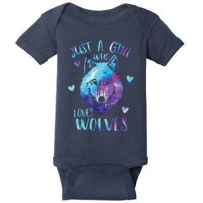 Just A Girl Who Loves Wolves Watercolor Cute Wolf Lover Baby Bodysuit