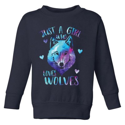 Just A Girl Who Loves Wolves Watercolor Cute Wolf Lover Toddler Sweatshirt