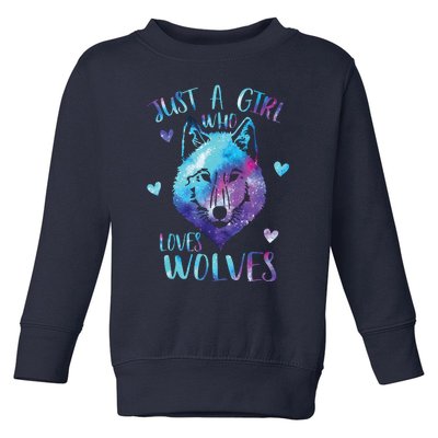 Just A Girl Who Loves Wolves Watercolor Cute Wolf Lover Toddler Sweatshirt