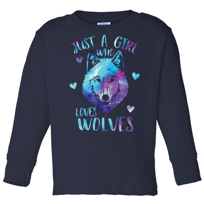 Just A Girl Who Loves Wolves Watercolor Cute Wolf Lover Toddler Long Sleeve Shirt